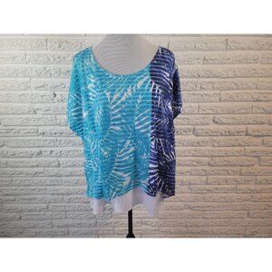 Ruby Rd Womens Top 1X Plus Cap Sleeve Blue Floral Asymmetric Casual FLO10E